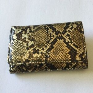 HOBO JILL LEATHER BIFOLD WALLET GOLD SNAKE NEW
